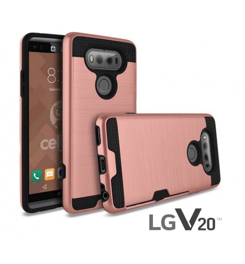 LG V20 impact proof hybrid case card clip Brushed Metal Texture