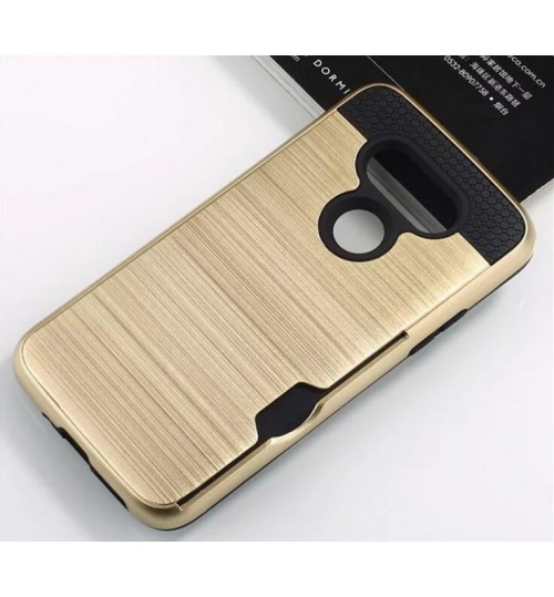 LG V20 impact proof hybrid case card clip Brushed Metal Texture