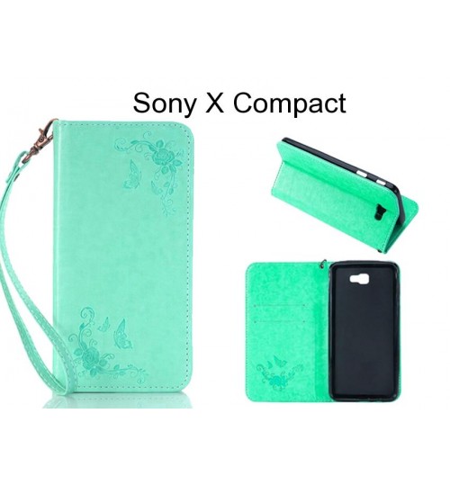 Sony X Compact  CASE Premium Leather Embossing wallet Folio case