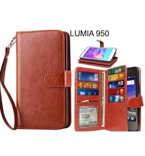 Lumia 950 Case Double Wallet Leather Case 9 Card Slots - Brown