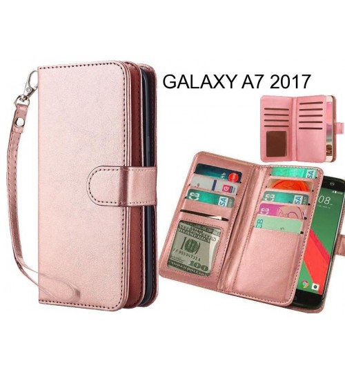 Galaxy A7 2017 Case Double Wallet Leather Case 9 Card Slots - Brown