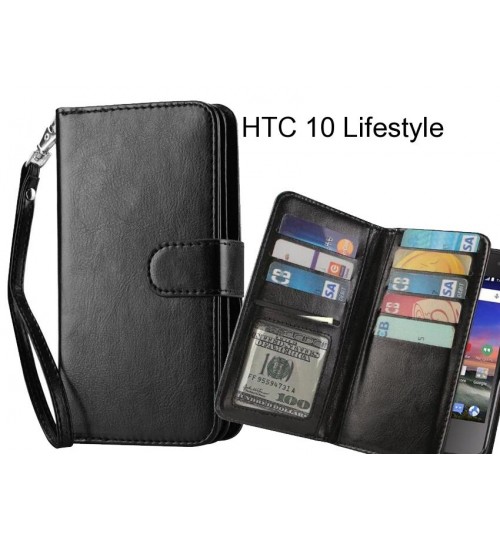 Htc 10 Lifestyle Case Double Wallet Leather Case 9 Card Slots - Black
