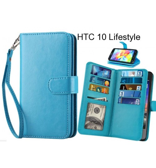 Htc 10 Lifestyle Case Double Wallet Leather Case 9 Card Slots - Blue