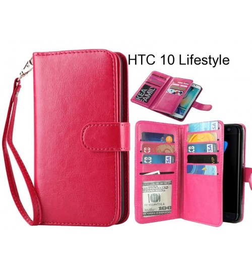 Htc 10 Lifestyle Case Double Wallet Leather Case 9 Card Slots - Hot Pink