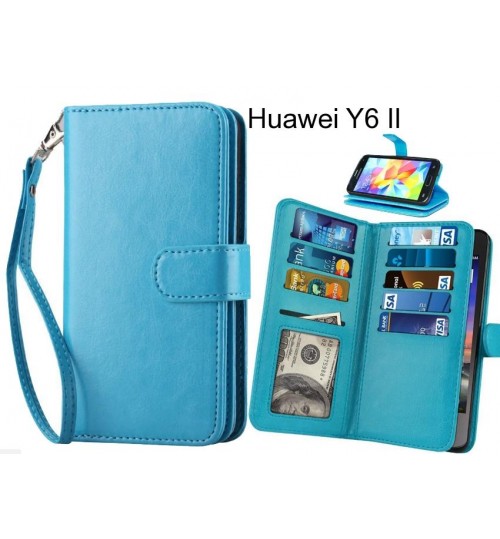 Huawei Y6 II case Double Wallet leather case 9 Card Slots