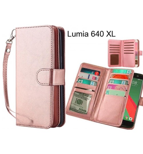 Lumia 640 Xl Case Double Wallet Leather Case 9 Card Slots - Brown