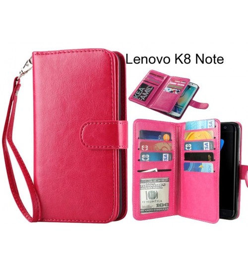 Lenovo K8 Note Case Double Wallet Leather Case 9 Card Slots - Hot Pink