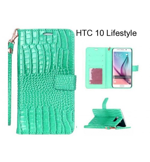 Htc 10 Lifestyle Case Croco Wallet Leather Case - Green