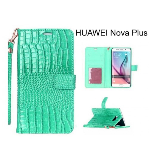 Huawei Nova Plus Case Croco Wallet Leather Case - Green
