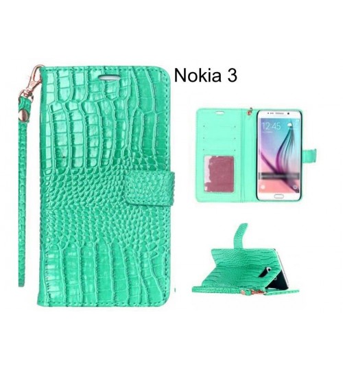 Nokia 3 Case Croco Wallet Leather Case - Green