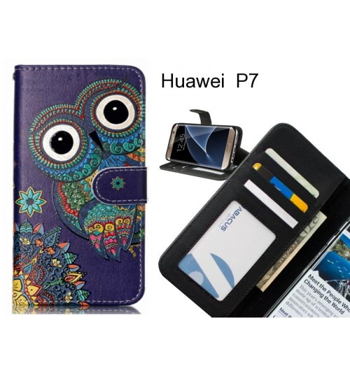 Huawei  P7 case 3 card leather wallet case printed ID