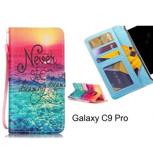 Galaxy C9 Pro case 3 card leather wallet case printed ID