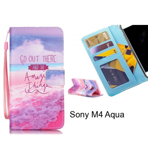 Sony M4 Aqua case 3 card leather wallet case printed ID