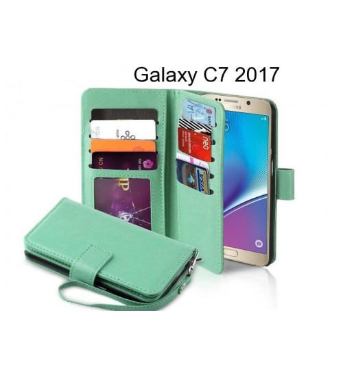 Galaxy C7 2017 Case Double Wallet Leather Case 9 Card Slots - Hot Pink