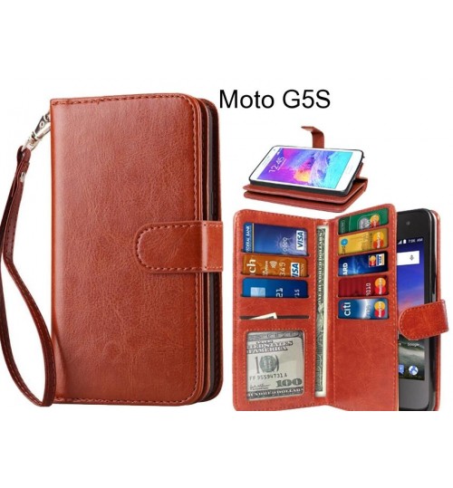 Moto G5s Case Double Wallet Leather Case 9 Card Slots - Brown