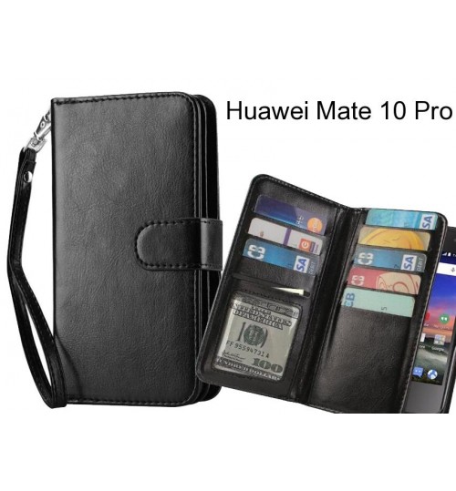 Huawei Mate 10 Pro Case Double Wallet Leather Case 9 Card Slots - Black
