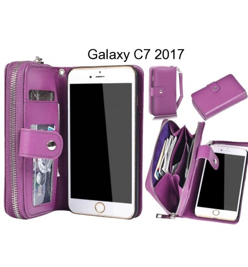 Galaxy C7 2017 Case Coin Wallet Case Full Wallet Leather Case - Purple
