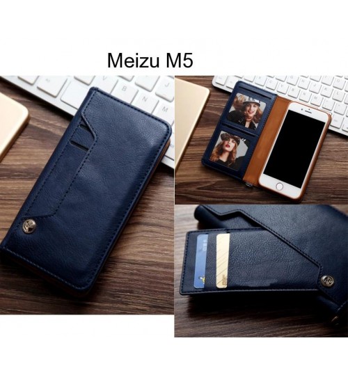 Meizu M5 Case Slim Leather Wallet Case 6 Cards 2 Id Magnet - Blue