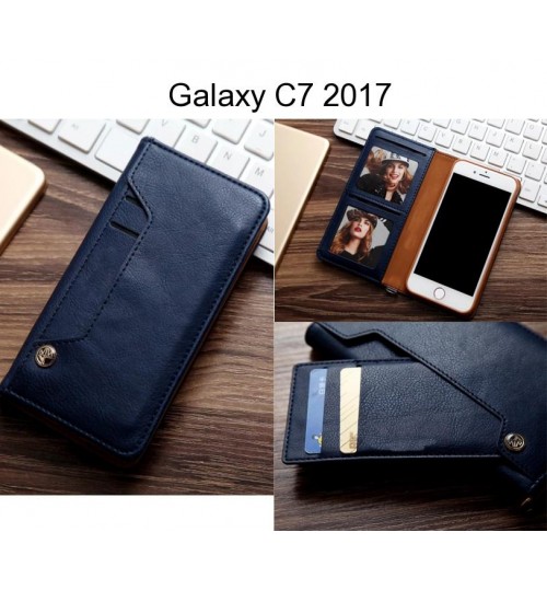 Galaxy C7 2017 Case Slim Leather Wallet Case 6 Cards 2 Id Magnet - Blue