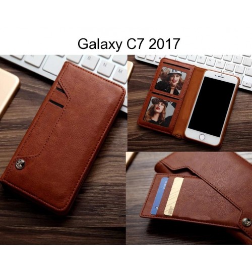 Galaxy C7 2017 Case Slim Leather Wallet Case 6 Cards 2 Id Magnet - Brown