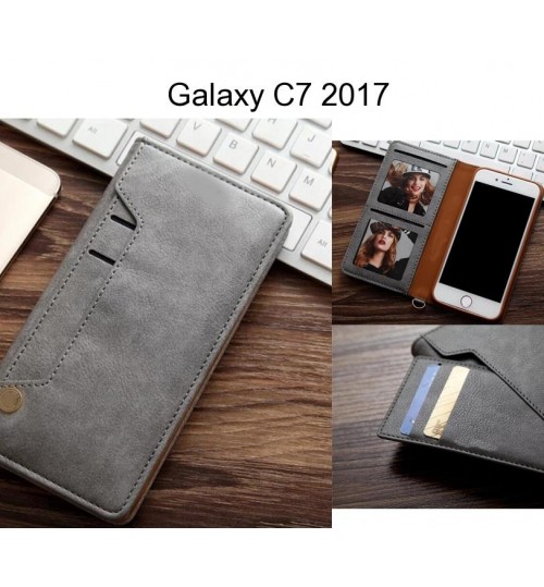 Galaxy C7 2017 Case Slim Leather Wallet Case 6 Cards 2 Id Magnet - Grey