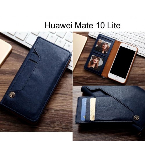 Huawei Mate 10 Lite Case Slim Leather Wallet Case 6 Cards 2 Id Magnet - Blue
