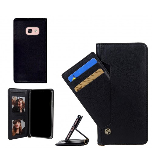 Galaxy A3 2017 Case Slim Leather Wallet Case 6 Cards 2 Id Magnet - Black