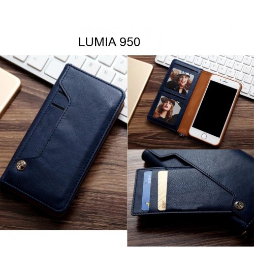 Lumia 950 Case Slim Leather Wallet Case 6 Cards 2 Id Magnet - Blue