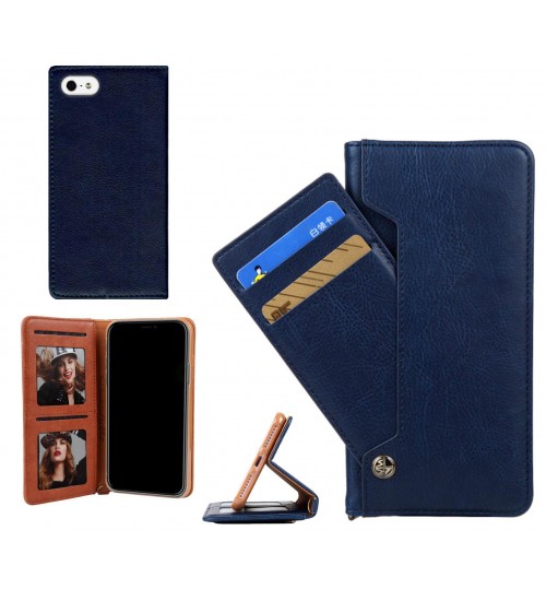 Iphone 5 Case Slim Leather Wallet Case 6 Cards 2 Id Magnet - Blue
