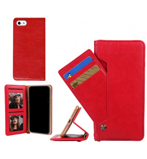 Iphone 5 Case Slim Leather Wallet Case 6 Cards 2 Id Magnet - Red