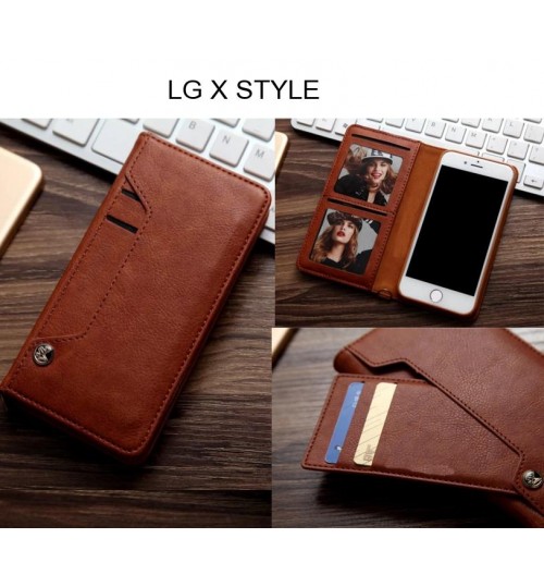 LG X STYLE case slim leather wallet case 6 cards 2 ID magnet