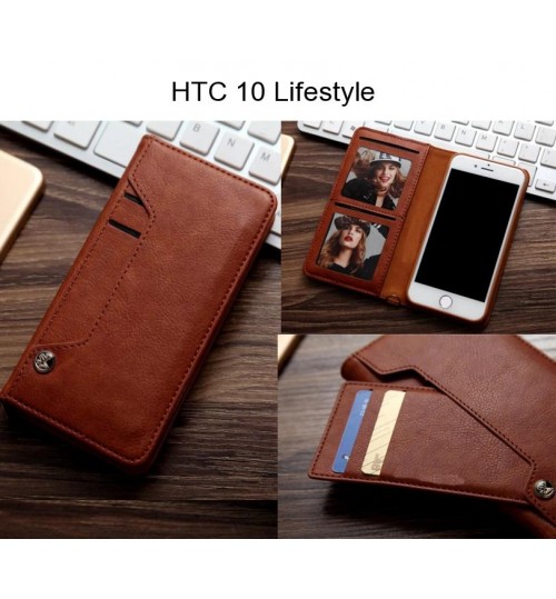 Htc 10 Lifestyle Case Slim Leather Wallet Case 6 Cards 2 Id Magnet - Brown