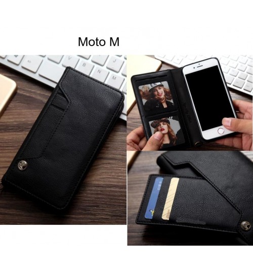 Moto M Case Slim Leather Wallet Case 6 Cards 2 Id Magnet - Black
