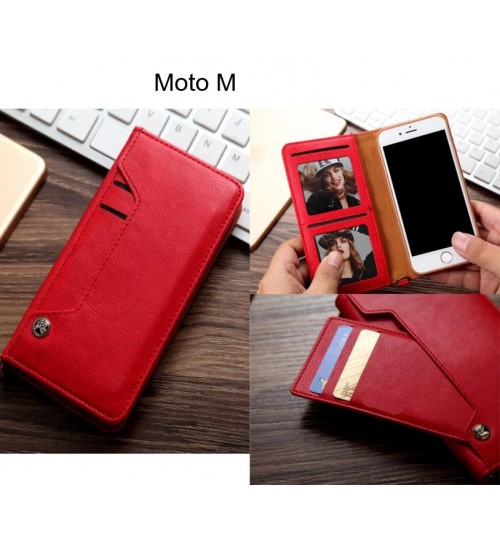 Moto M Case Slim Leather Wallet Case 6 Cards 2 Id Magnet - Red