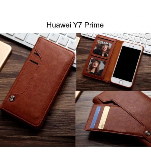 Huawei Y7 Prime Case Slim Leather Wallet Case 6 Cards 2 Id Magnet - Brown
