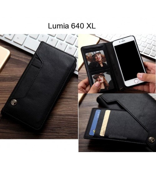 Lumia 640 Xl Case Slim Leather Wallet Case 6 Cards 2 Id Magnet - Black
