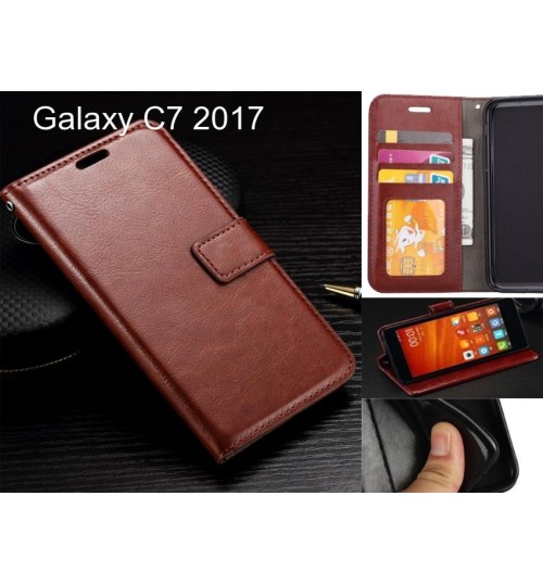 Galaxy C7 2017 Case Fine Leather Wallet Case - Brown