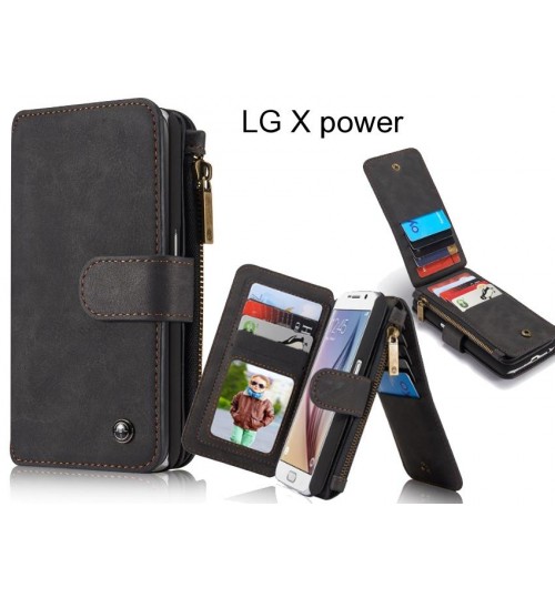 LG X power Case Retro leather case multi cards cash pocket & zip