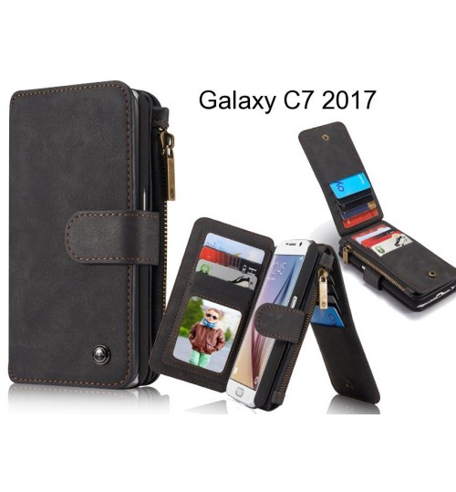 Galaxy C7 2017 Case Retro leather case multi cards cash pocket & zip