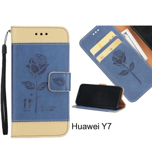 Huawei Y7 case 3D Embossed Rose Floral Leather Wallet cover case