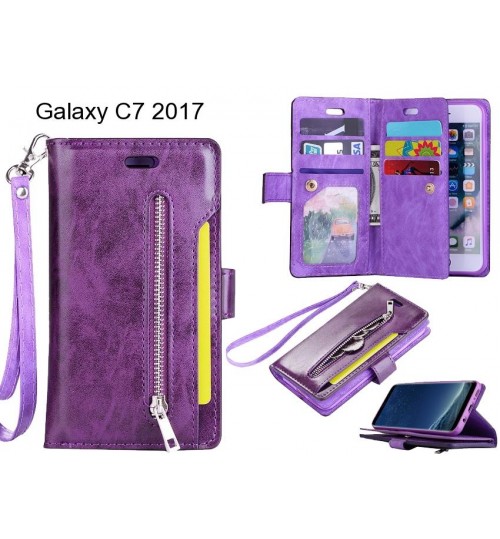 Galaxy C7 2017 case 10 cards slots wallet leather case with zip