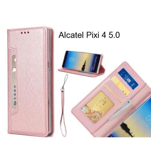 Alcatel Pixi 4 5.0 case Silk Texture Leather Wallet case 4 cards 1 ID magnet