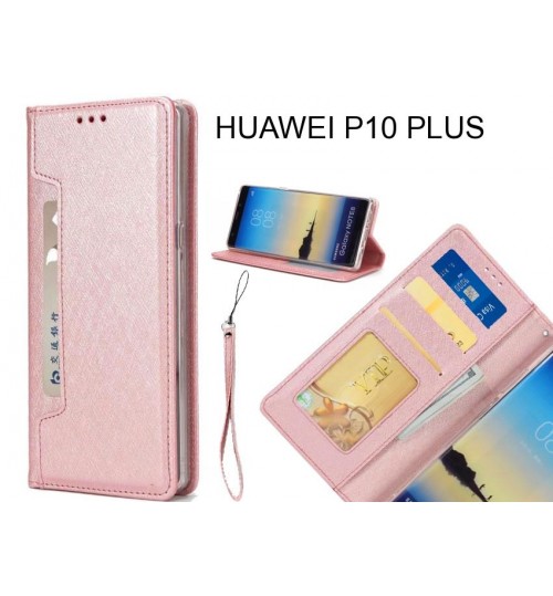 Huawei P10 Plus Case Silk Texture Leather Wallet Case 4 Cards 1 Id Magnet - Rose Gold