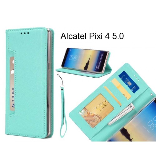Alcatel Pixi 4 5.0 case Silk Texture Leather Wallet case 4 cards 1 ID magnet