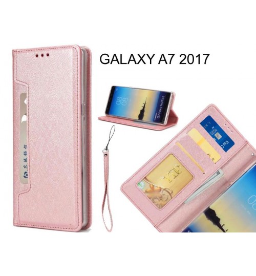 Galaxy A7 2017 Case Silk Texture Leather Wallet Case 4 Cards 1 Id Magnet - Rose Gold