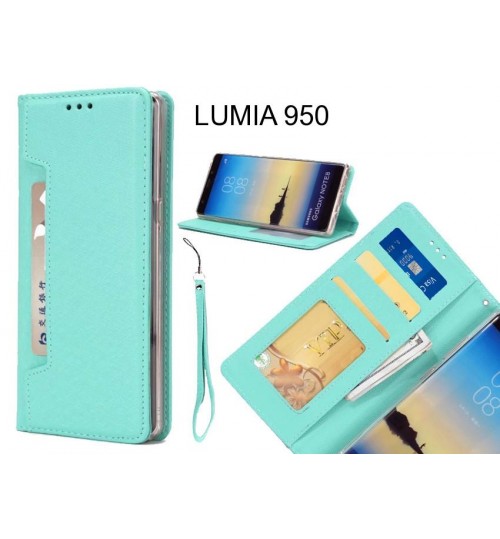 Lumia 950 Case Silk Texture Leather Wallet Case 4 Cards 1 Id Magnet - Green