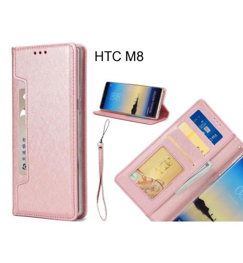 Htc M8 Case Silk Texture Leather Wallet Case 4 Cards 1 Id Magnet - Rose Gold
