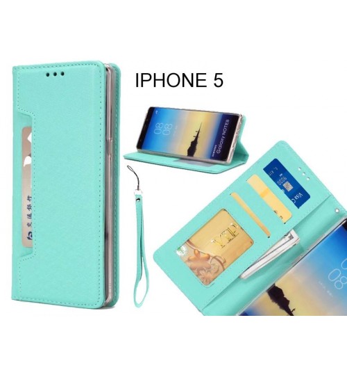 Iphone 5 Case Silk Texture Leather Wallet Case 4 Cards 1 Id Magnet - Green