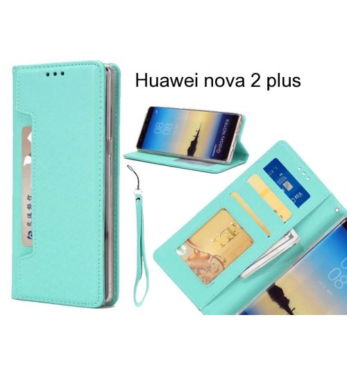 Huawei Nova 2 Plus Case Silk Texture Leather Wallet Case 4 Cards 1 Id Magnet - Green