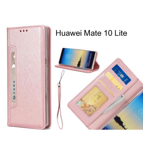 Huawei Mate 10 Lite Case Silk Texture Leather Wallet Case 4 Cards 1 Id Magnet - Rose Gold